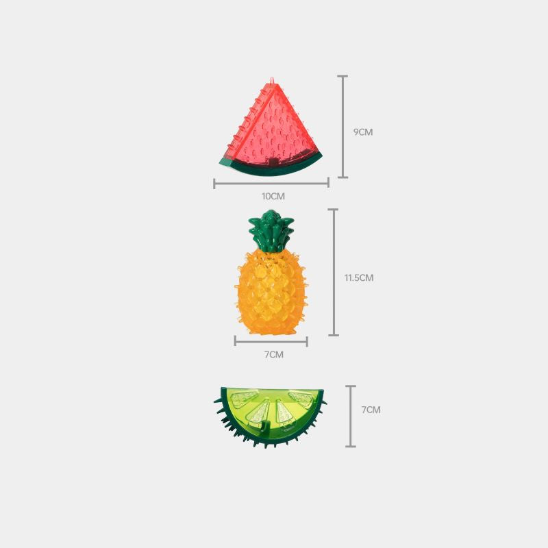 3-pack Fruit-Shaped Chew Toys – Squeaky, Dental-Friendly Soft Rubber