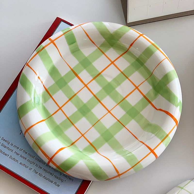 Plaid Ceramic Cat Dish – Available in Four Colors, Easy to Clean, Non-Slip Design