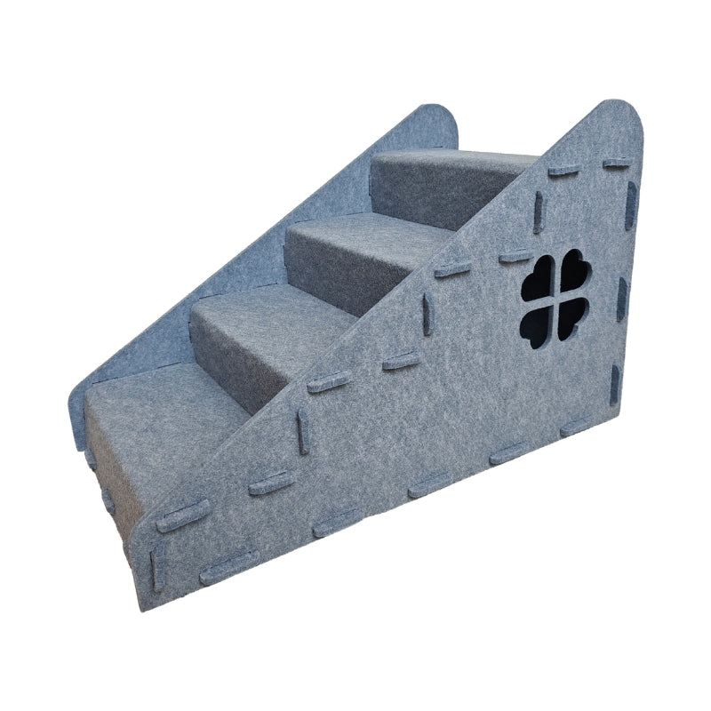 Felt Pet Stairs with Hideout – 4-Step Cat & Small Dog Stairs for Bed and Sofa