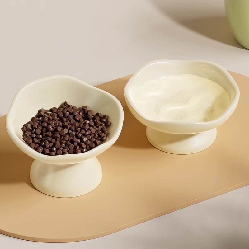 Hand-Pressed High Stand Ceramic Pet Bowl