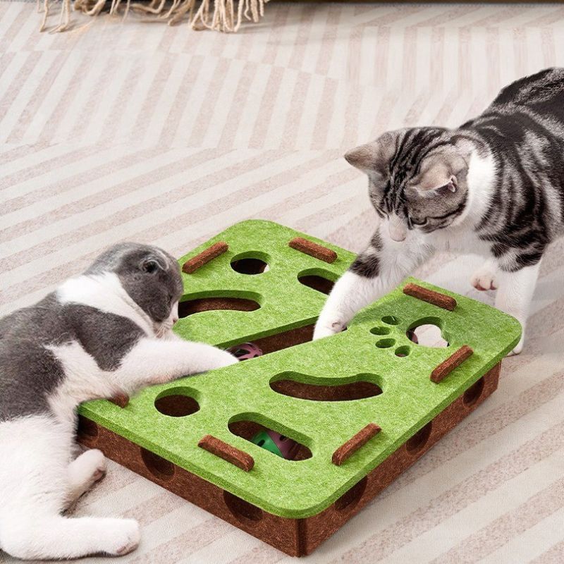 Interactive Felt Puzzle Box for Cats – Bell Ball Hide-and-Seek Maze Enrichment Toy