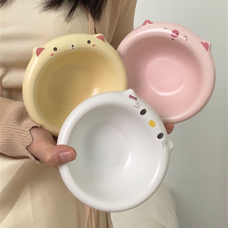 Blogger's Same Ceramic Cute Rice Bowl Cartoon Pig Cat Ceramic 5-inch Bowl New Cat Dog Bowl