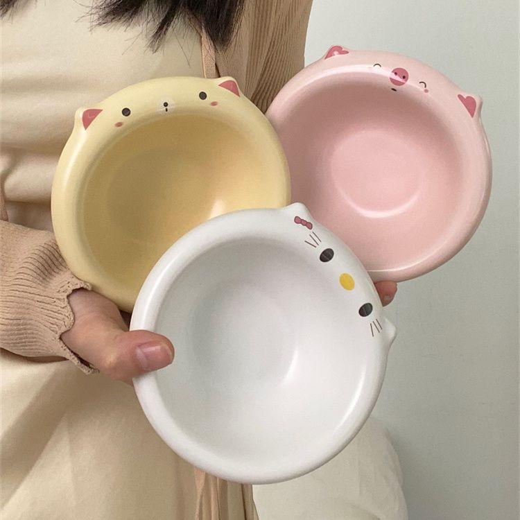 Blogger's Same Ceramic Cute Rice Bowl Cartoon Pig Cat Ceramic 5-inch Bowl New Cat Dog Bowl - NoKa&AuroraStone