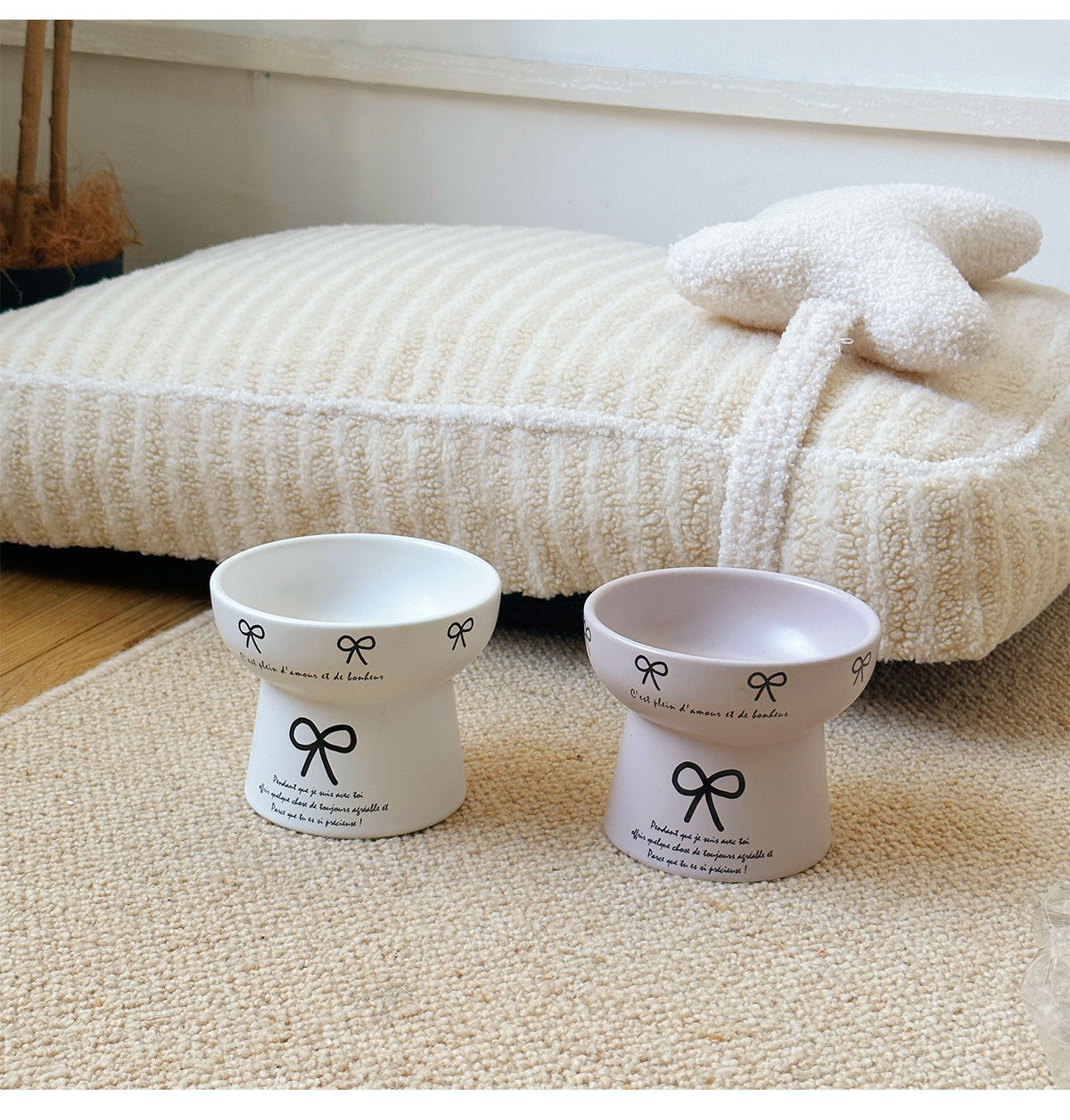 Cute Bow-Decorated Elevated Ceramic Bowl for Pets – Dog and Cat Food Dish