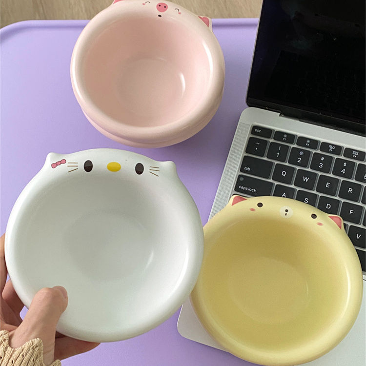 Blogger's Same Ceramic Cute Rice Bowl Cartoon Pig Cat Ceramic 5-inch Bowl New Cat Dog Bowl