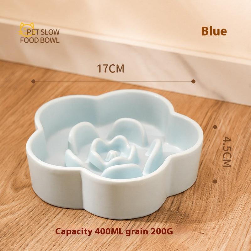 Ceramic Slow Food Bowl anti-choke cat food bowl prevent black chin small dog cat neck protection with wooden frame slow food bowl - NoKa&AuroraStone