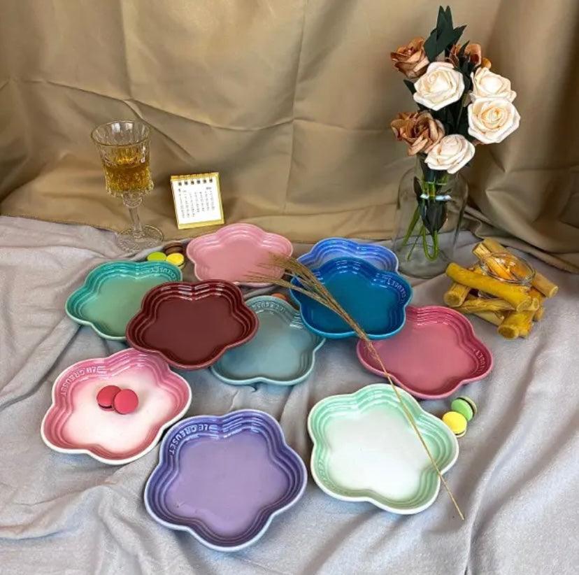 19 color rainbow plum blossom ceramic plate, French flower plate, dining plate, pet gradient - NoKa&AuroraStone