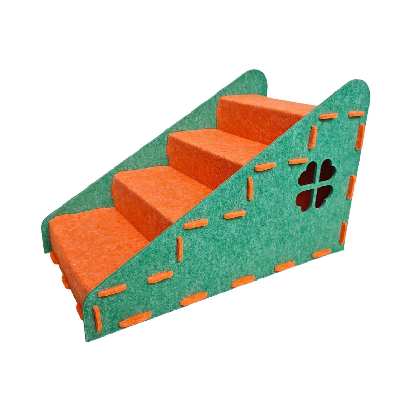Felt Pet Stairs with Hideout – 4-Step Cat & Small Dog Stairs for Bed and Sofa