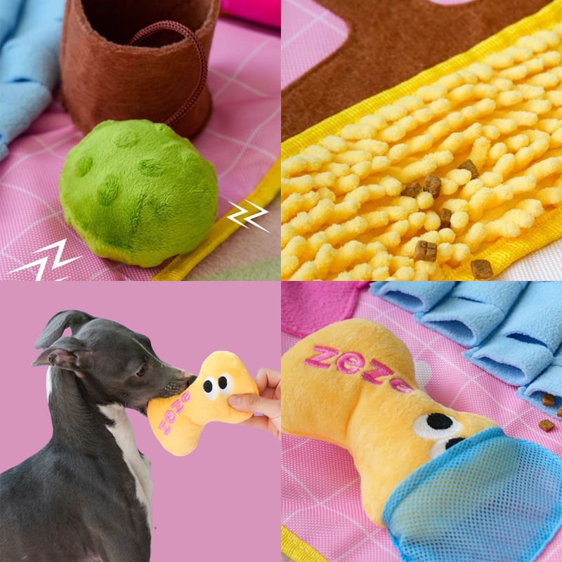 Vintage Bathroom Snuffle Mat | Interactive Slow Feeder with Hidden Treats & Squeaky Toys