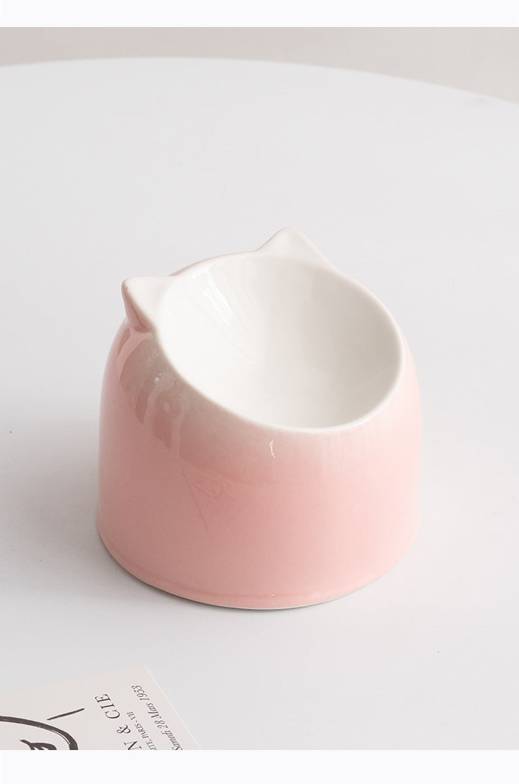 Ceramic Cat Ear Elevated Bowl – pet Bowl 4 Colors | Anti-Vomiting & Non-Slip Design