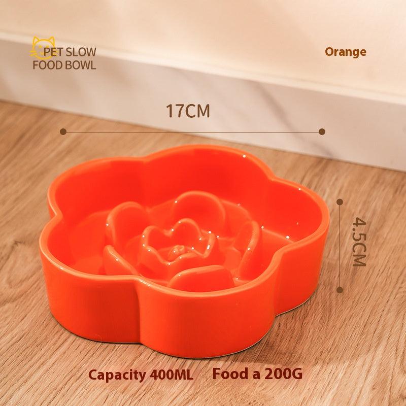 Ceramic Slow Food Bowl anti-choke cat food bowl prevent black chin small dog cat neck protection with wooden frame slow food bowl - NoKa&AuroraStone