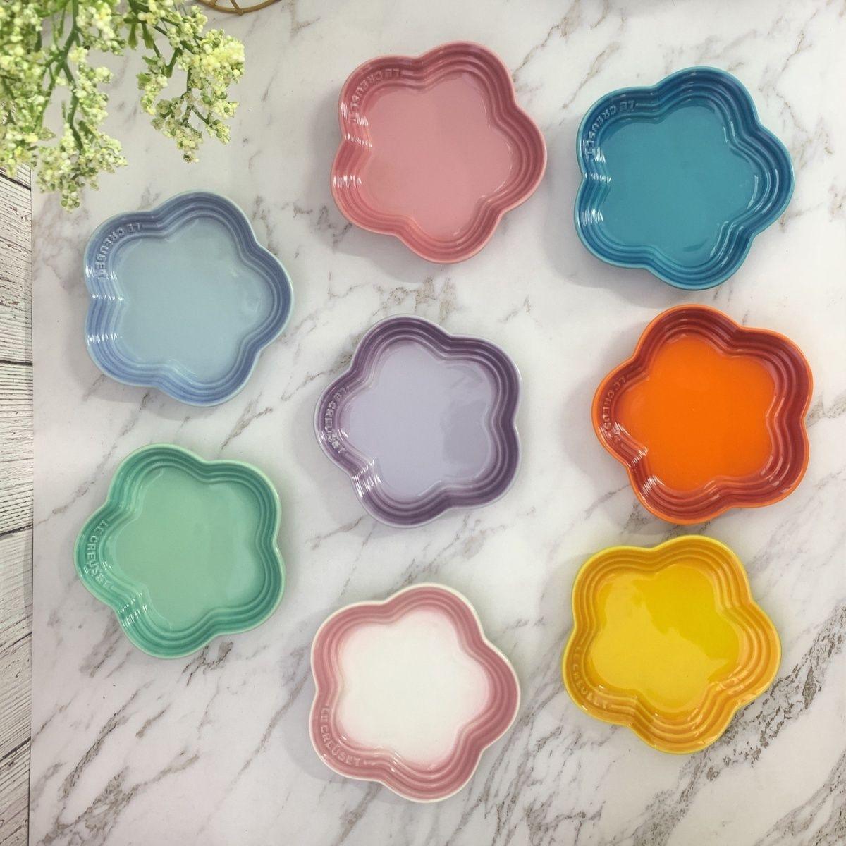 19 color rainbow plum blossom ceramic plate, French flower plate, dining plate, pet gradient - NoKa&AuroraStone