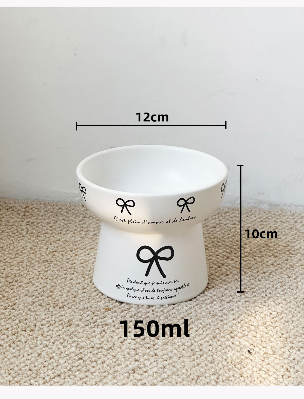 Cute Bow-Decorated Elevated Ceramic Bowl for Pets – Dog and Cat Food Dish