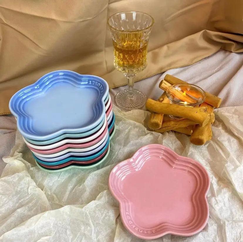 19 color rainbow plum blossom ceramic plate, French flower plate, dining plate, pet gradient - NoKa&AuroraStone