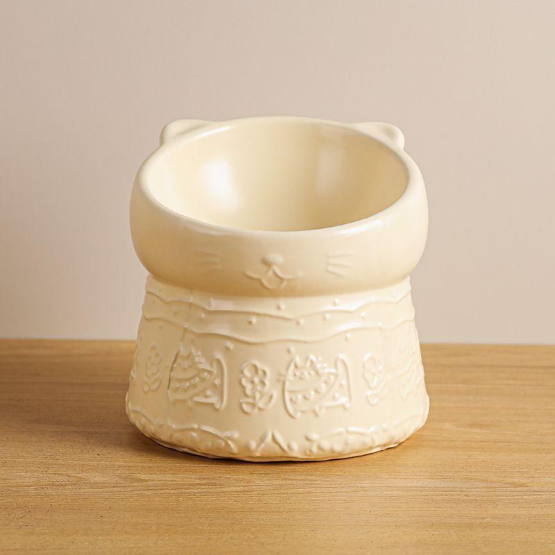 Cat Bowl Ceramic High Foot Oblique Mouth Protection Cervical Vertebrae Shallow Mouth Cat Food Basin Anti-overturning Large Diameter Dog Household Food Bowl - NoKa&AuroraStone