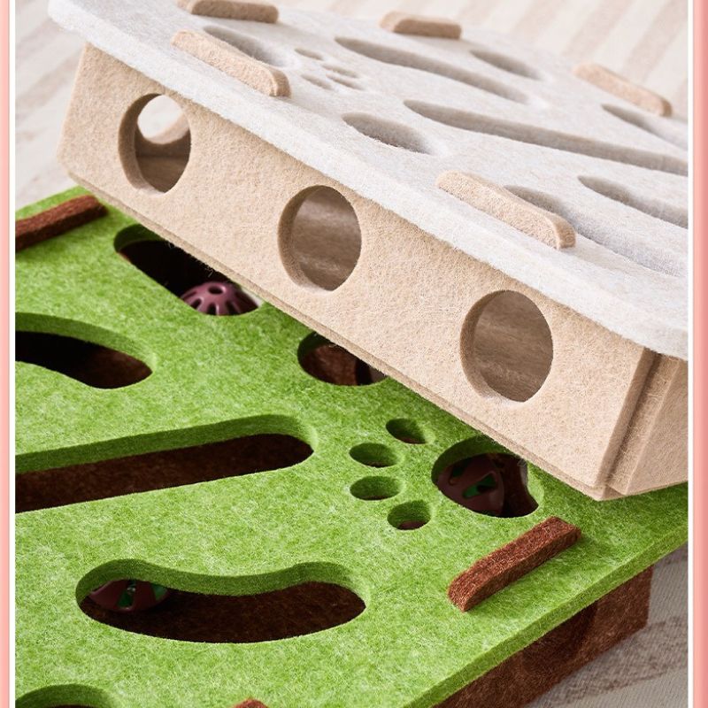 Interactive Felt Puzzle Box for Cats – Bell Ball Hide-and-Seek Maze Enrichment Toy