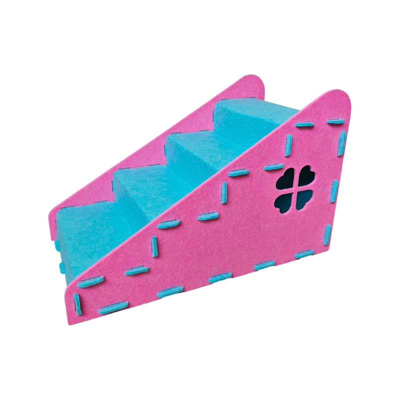 Felt Pet Stairs with Hideout – 4-Step Cat & Small Dog Stairs for Bed and Sofa
