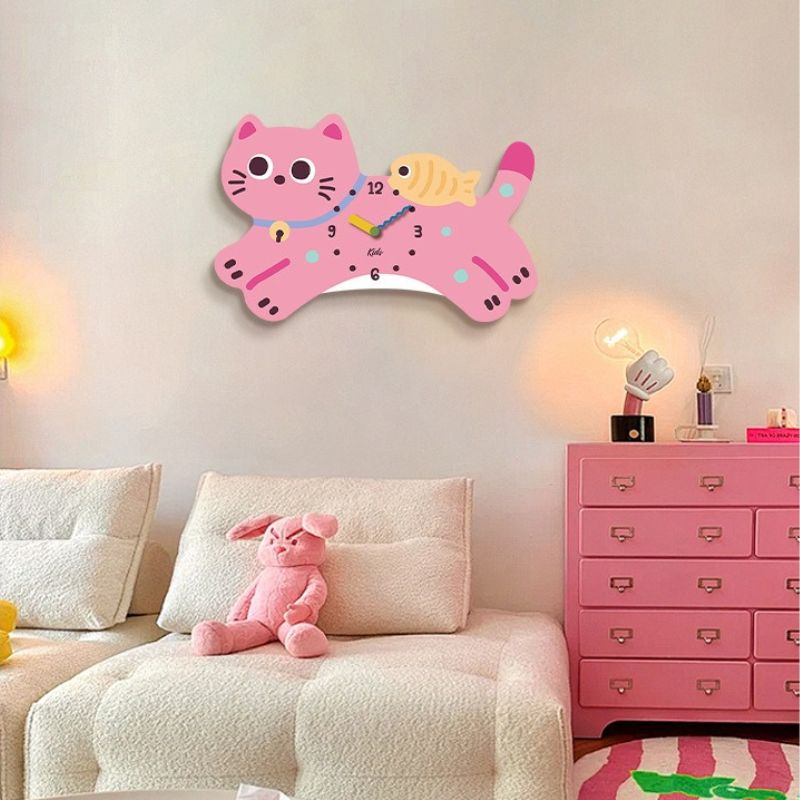 Acrylic Cat-Shaped Wall Clock | Silent Quartz Movement – Wall-Mount or Desktop