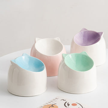 Ceramic Cat Ear Elevated Bowl – pet Bowl 4 Colors | Anti-Vomiting & Non-Slip Design