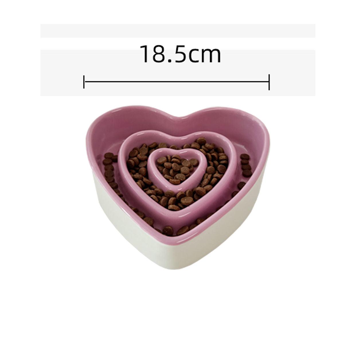 Ceramic heart-shaped slow food bowl, ceramic cat rice bowl, cute dog slow food, anti choking pet bowl - NoKa&AuroraStone