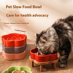 Ceramic Slow Food Bowl anti-choke cat food bowl prevent black chin small dog cat neck protection with wooden frame slow food bowl