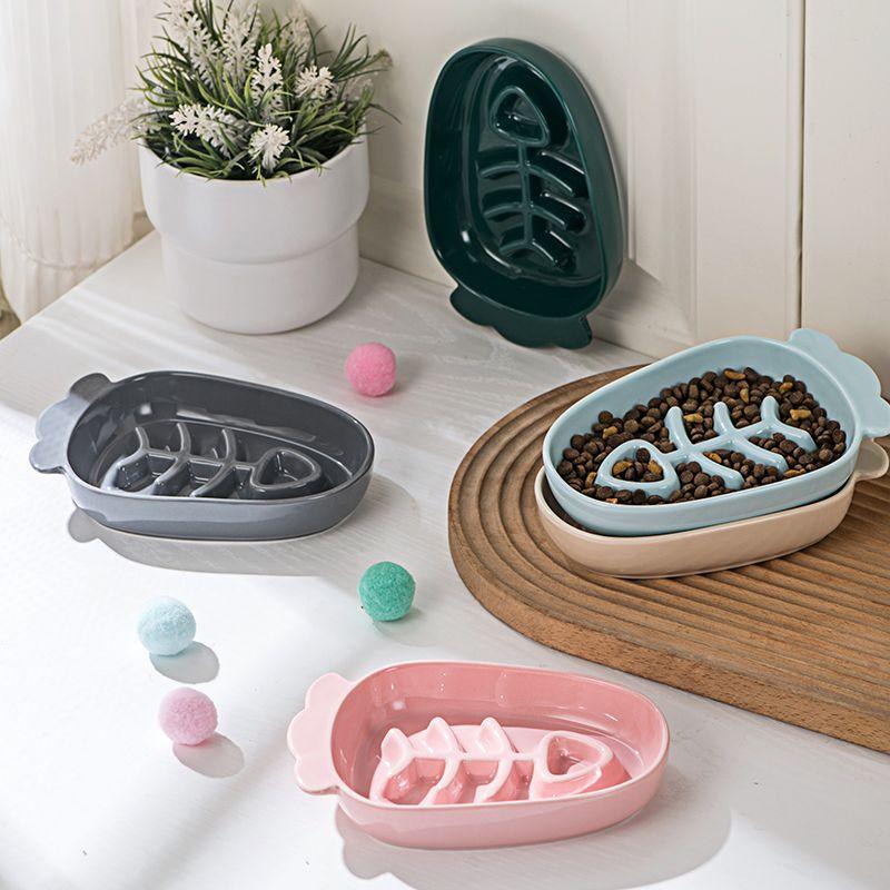 Slow Food Pet Bowl Ceramic Anti-choking Dog Meal Bowl Cat Puppy Drink Bowl Anti-knock Pet Food Plate Shallow Mouth - NoKa&AuroraStone