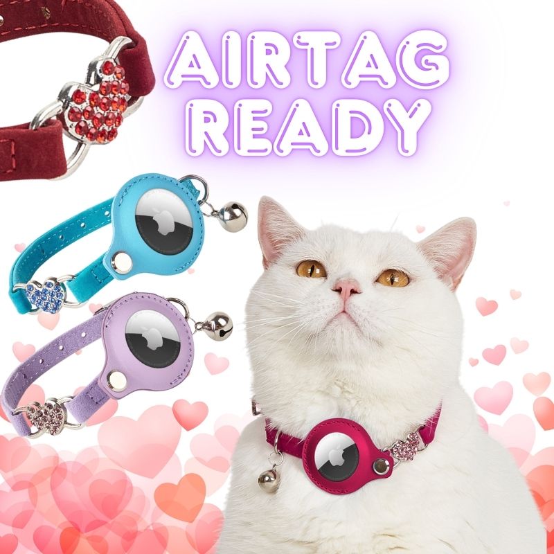 10color AirTag-Compatible Pet Collar – Colorful Diamond Design for Cats & Dogs