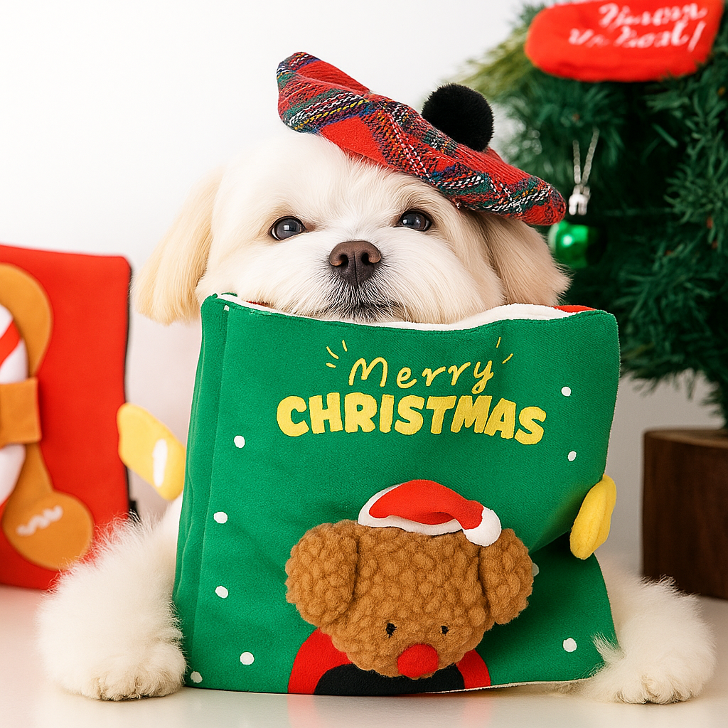 Christmas Snuffle Toy Book – Interactive Crinkle & Treat-Hiding Toy for Cats & Dogs