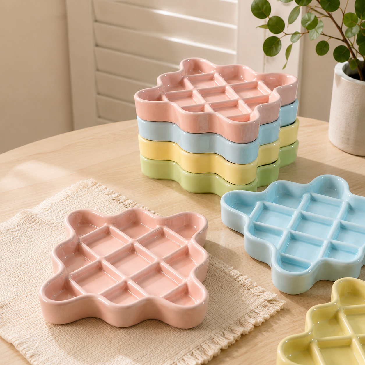 4-Inch Waffle Ceramic Slow Feeder Plate for Cats – Interactive Lick & Feeding Dish