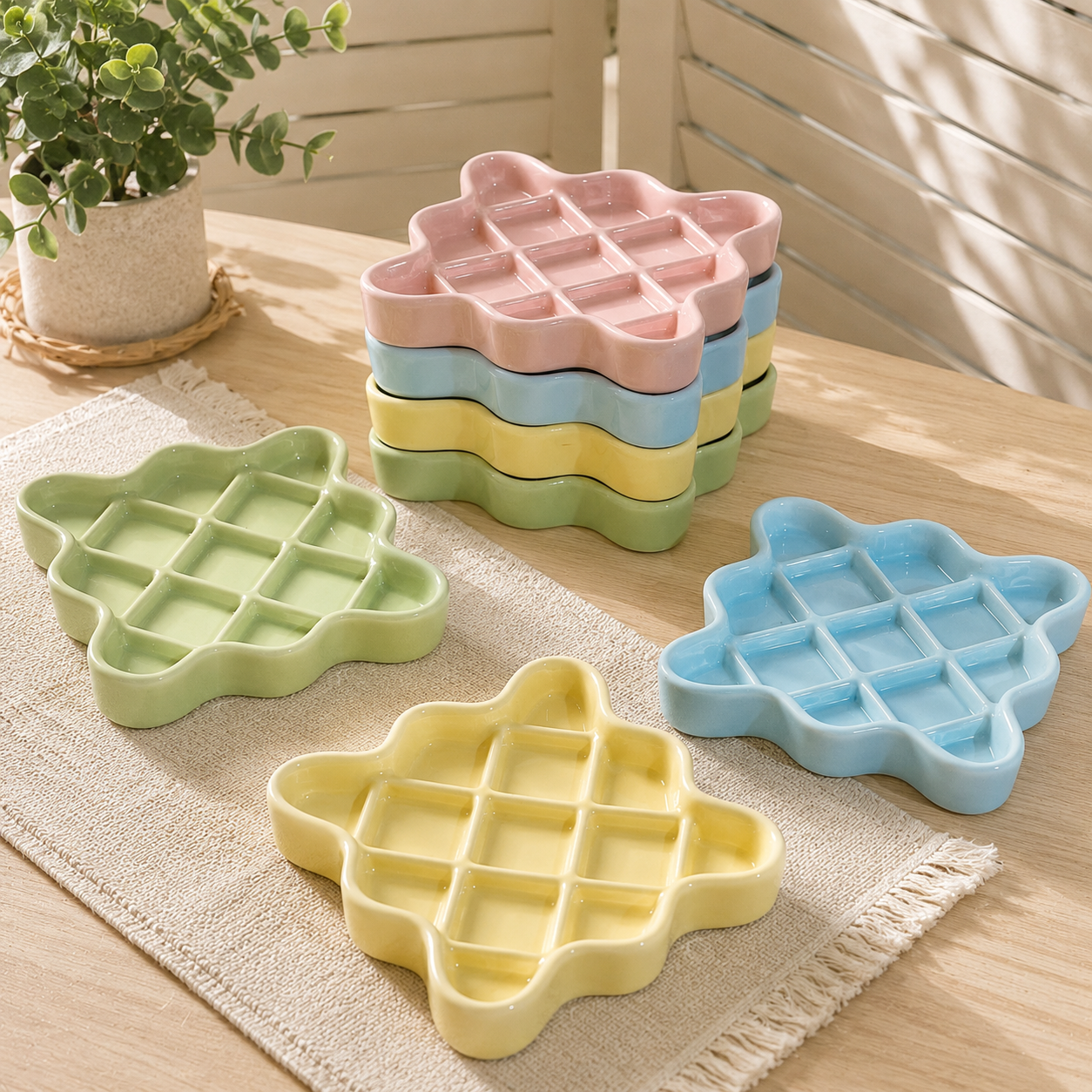 4-Inch Waffle Ceramic Slow Feeder Plate for Cats – Interactive Lick & Feeding Dish