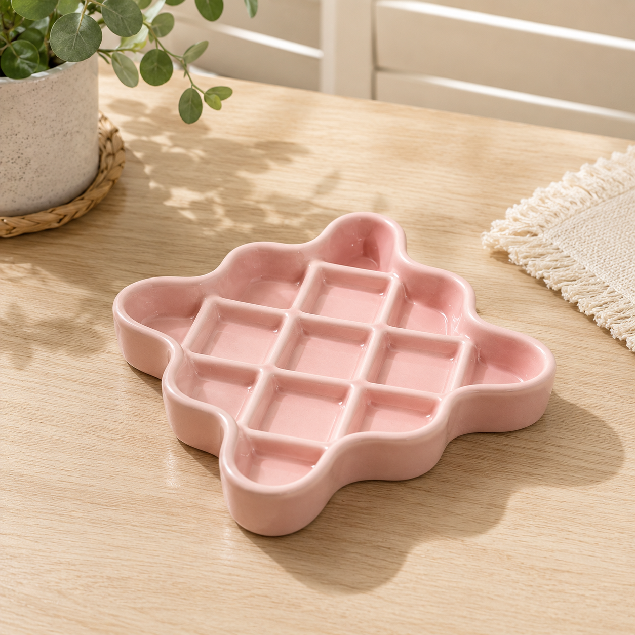 4-Inch Waffle Ceramic Slow Feeder Plate for Cats – Interactive Lick & Feeding Dish