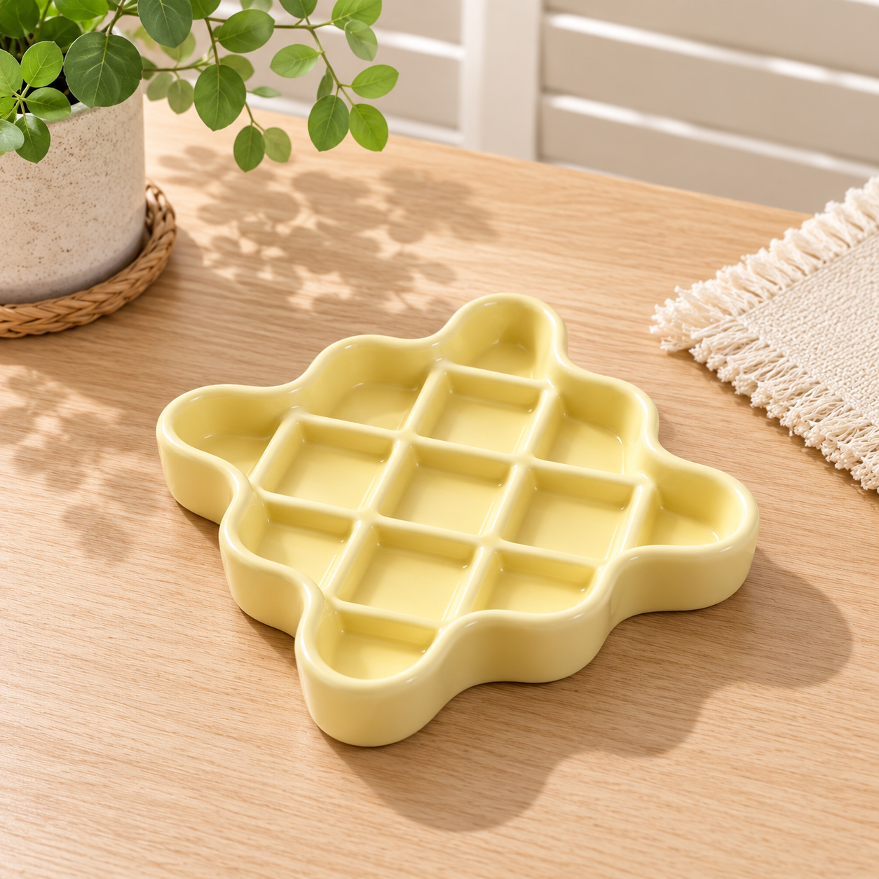 4-Inch Waffle Ceramic Slow Feeder Plate for Cats – Interactive Lick & Feeding Dish