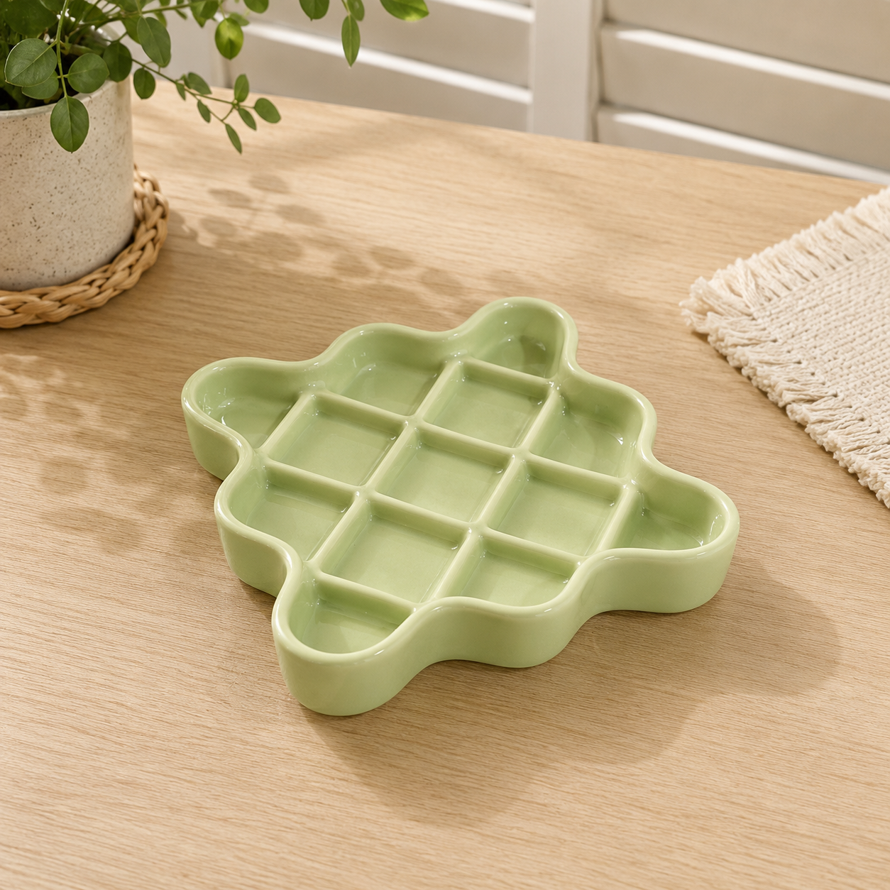 4-Inch Waffle Ceramic Slow Feeder Plate for Cats – Interactive Lick & Feeding Dish