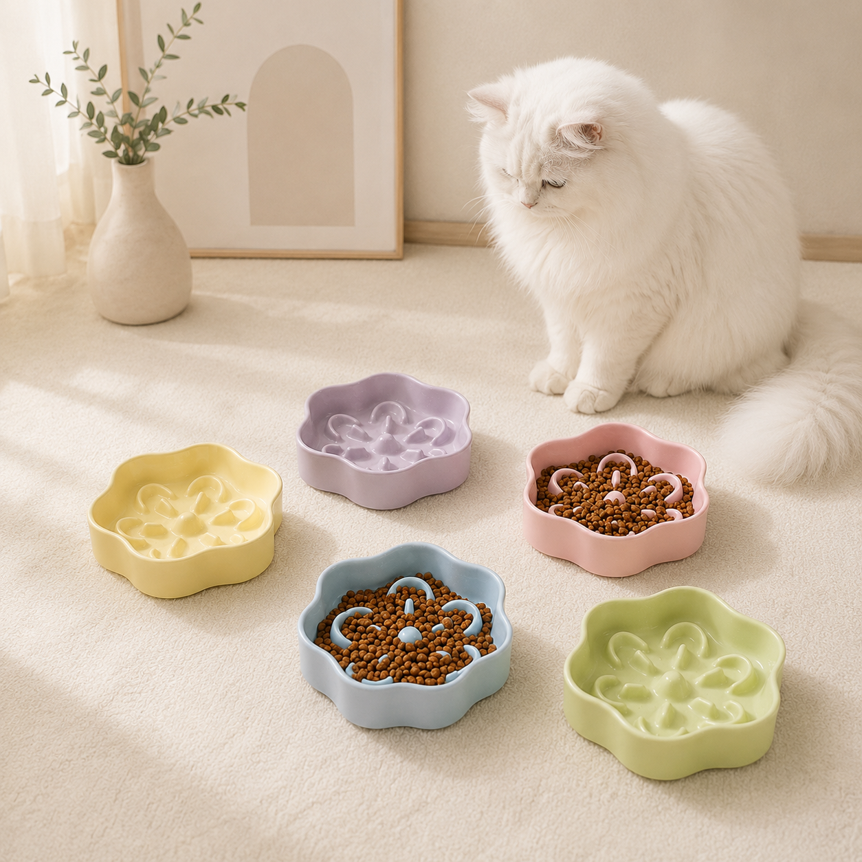 Ceramic Slow Feeder Bowl for Cats & Small Dogs – Low-Difficulty Slow Feeding Bowl