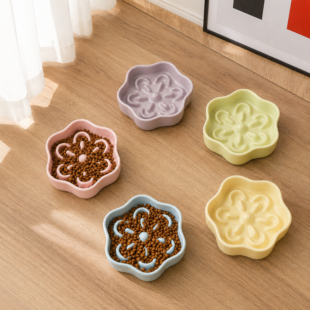 Ceramic Slow Feeder Bowl for Cats & Small Dogs – Low-Difficulty Slow Feeding Bowl