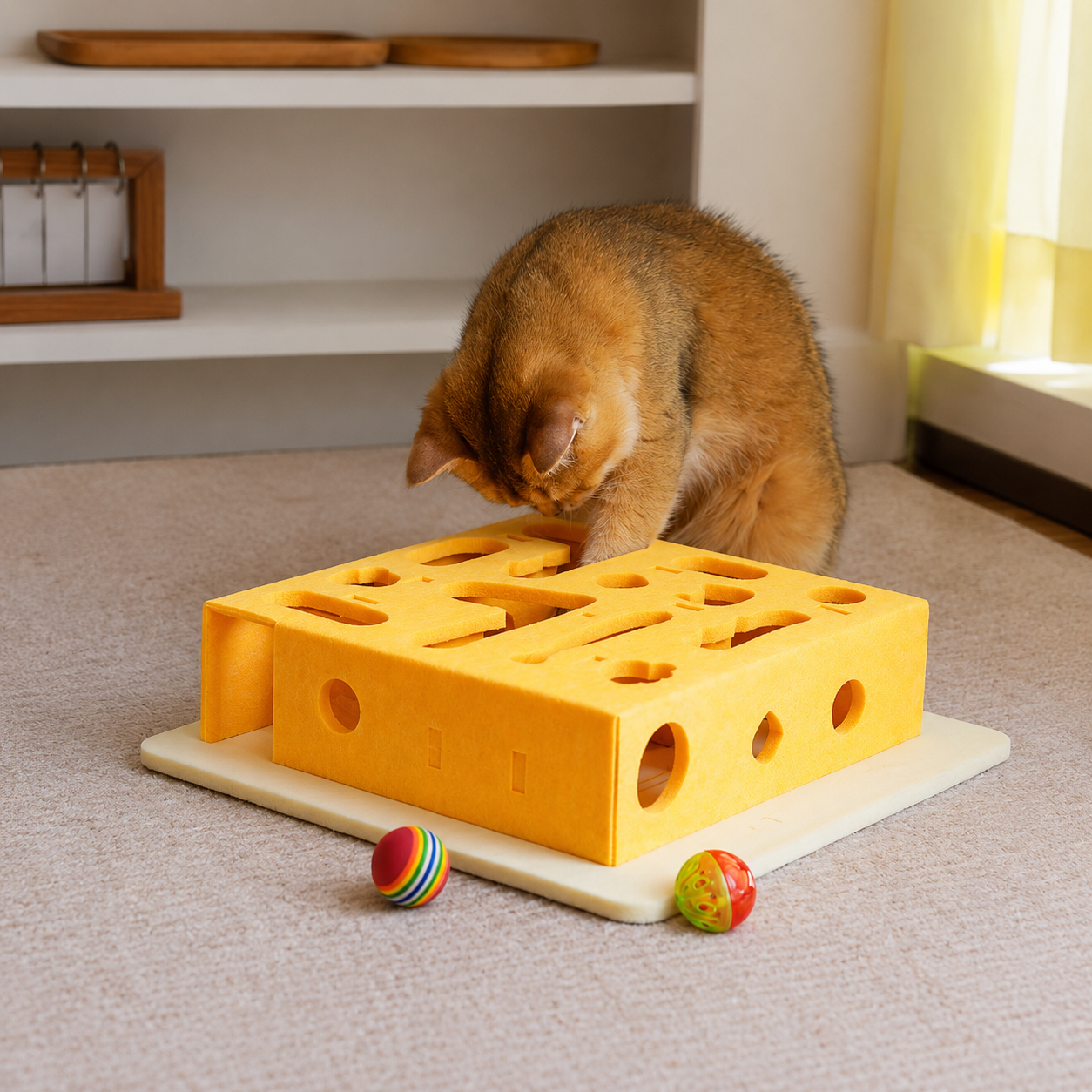 Felt Cat Puzzle Maze Box – Interactive Cat Enrichment Toy