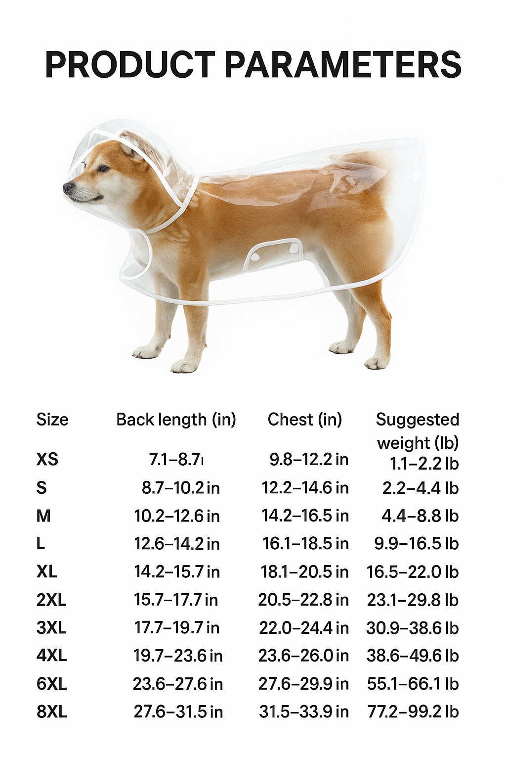 Transparent Waterproof Dog Raincoat – Lightweight Pet Rain Jacket, Multiple Sizes Available