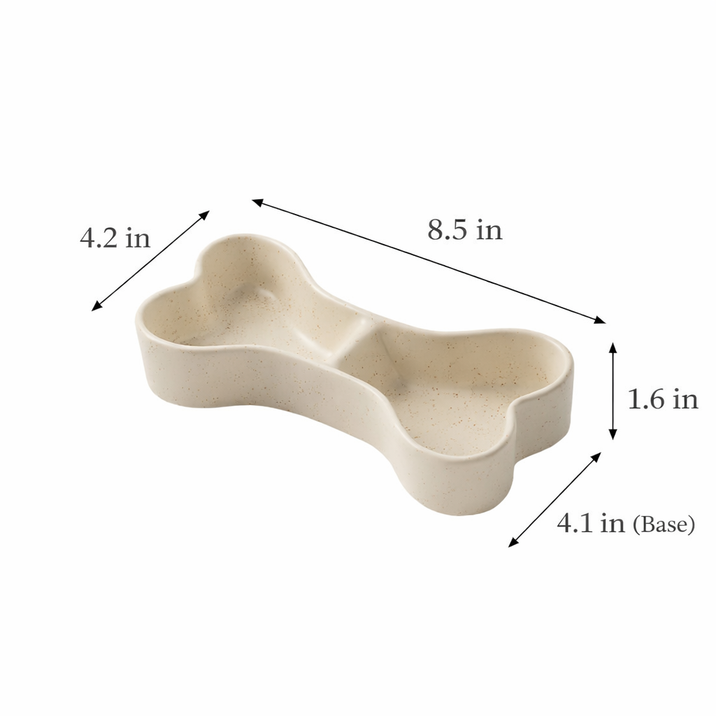 Elevated Divided Ceramic Pet Bowl – Bone-Shaped Food & Water Bowl