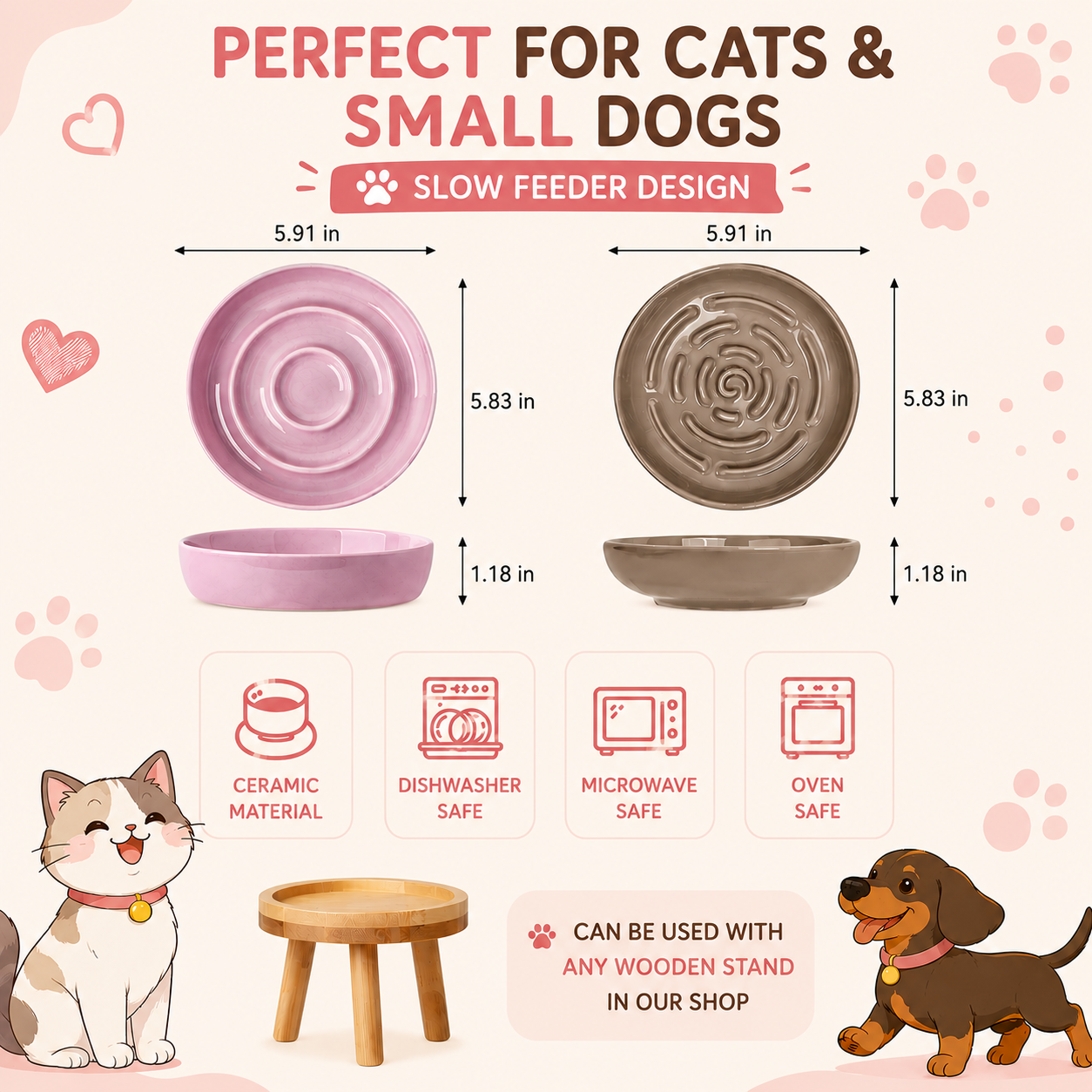 Ceramic Slow Feeder Bowl for Dogs & Cats – Anti-Gulping Design for Healthy Eating – view 2