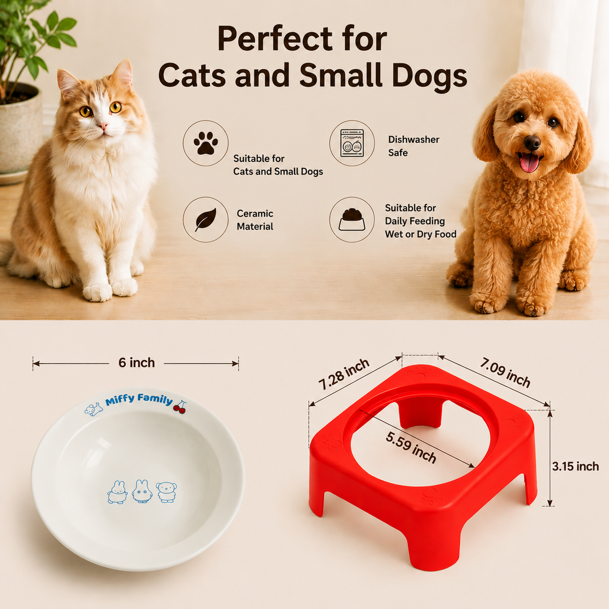 6inch Ceramic Elevated Tilted Pet Bowl –Food and Water Bowl with Stand – view 8