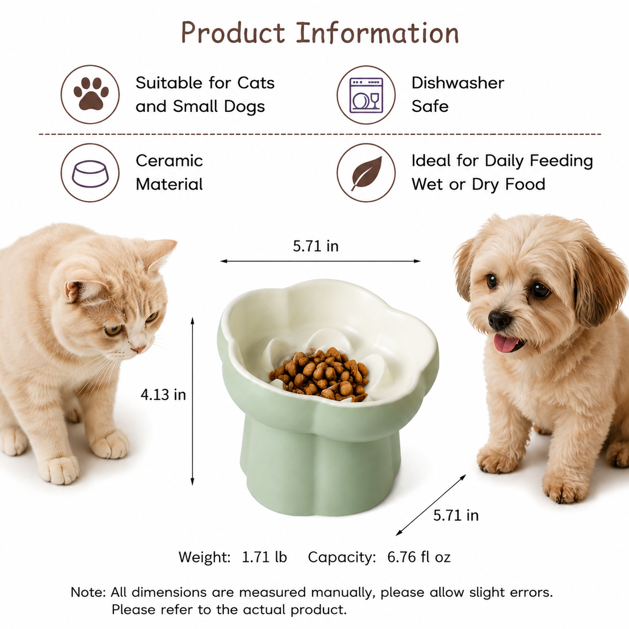 Elevated Ceramic Slow Feeder Bowl cat&small dog｜Anti-Choke Raised Dish