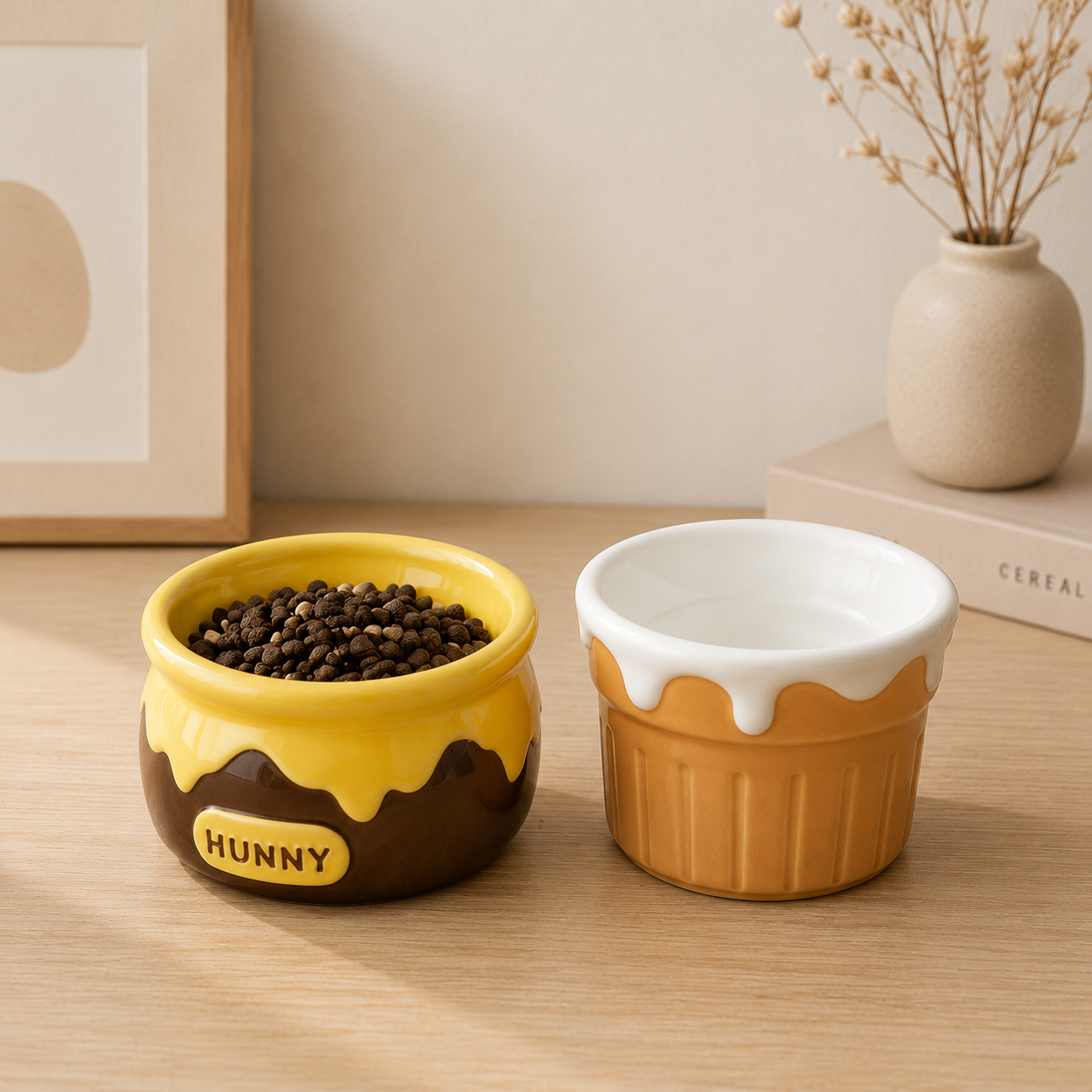 Tilted Ceramic Elevated Cat Bowl – view 1