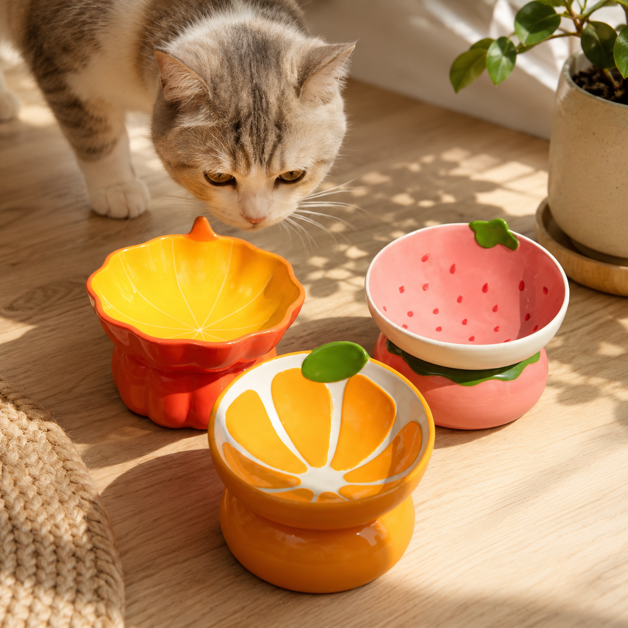 Tilted Ceramic Cat Food Bowls – No Spill – view 1