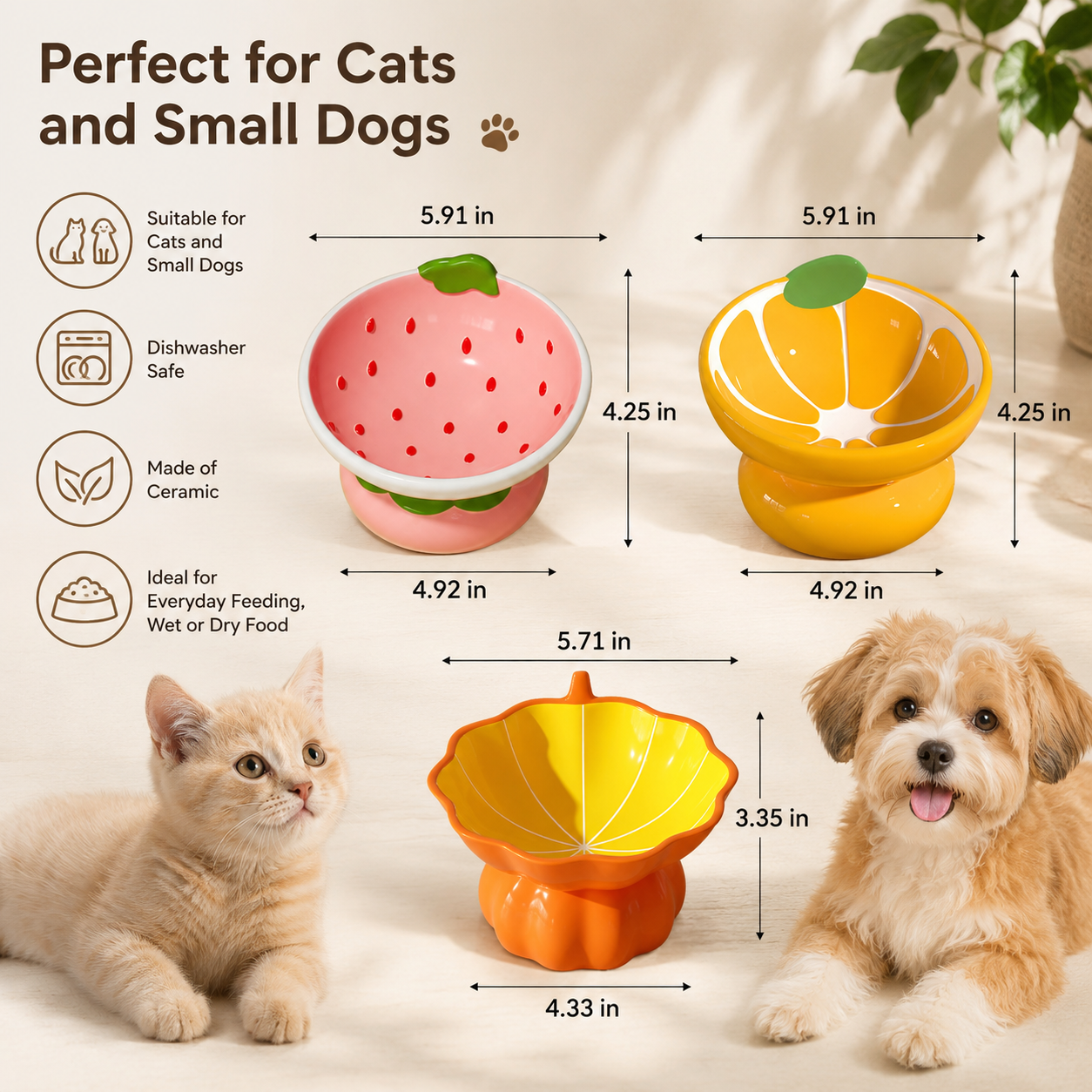 Tilted Ceramic Cat Food Bowls – No Spill – view 2