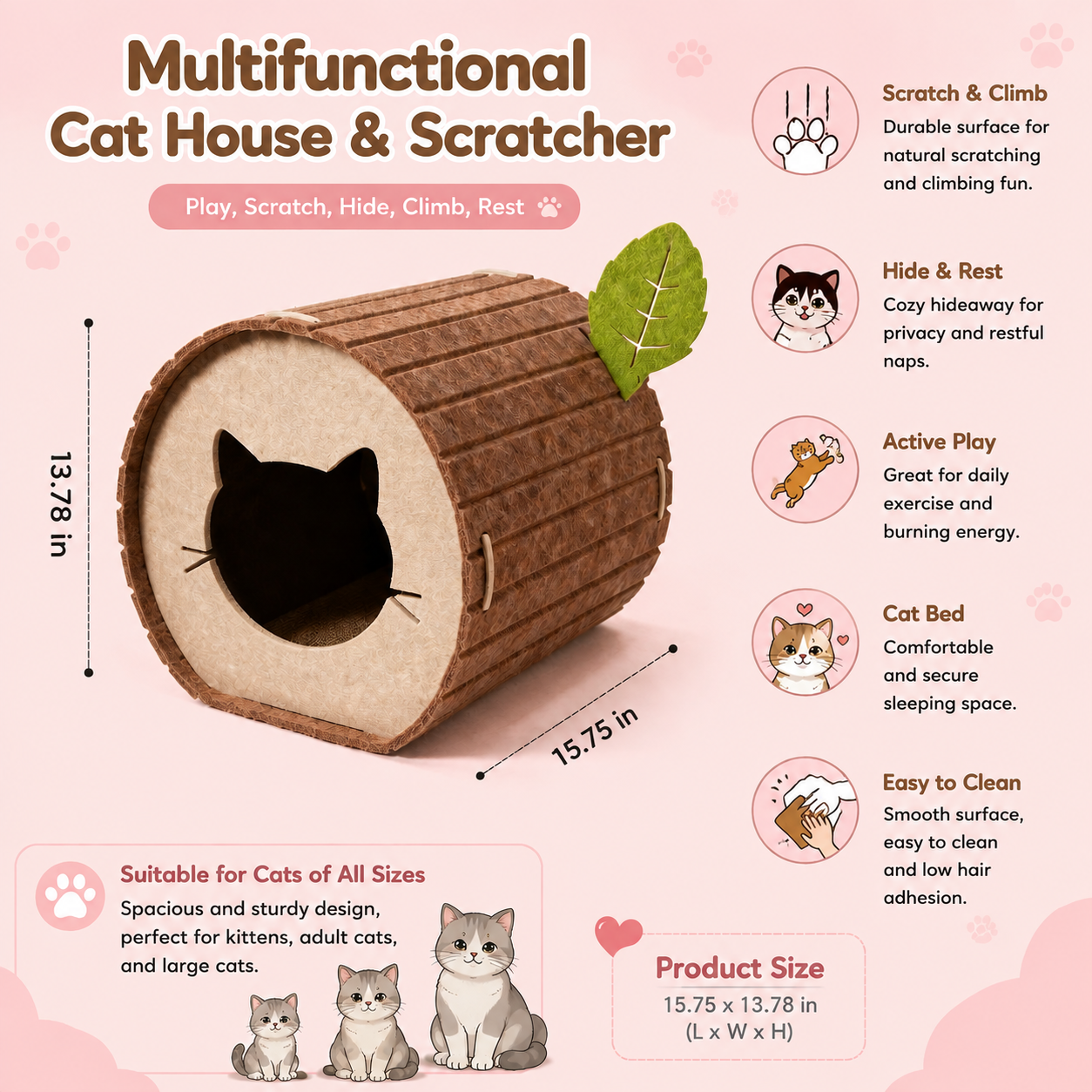 Felt Tree Hollow Cat House – Cat Cave Bed & Scratching Hideout
