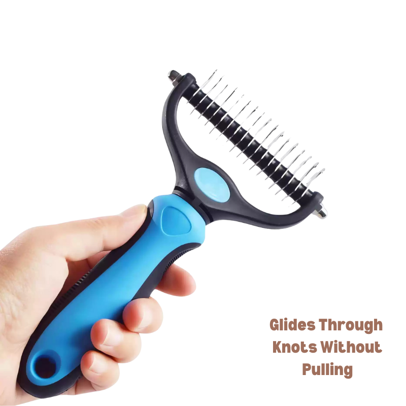 2-in-1 Pet Grooming Rake – Blue Dematting & Undercoat Comb for Cats & Dogs