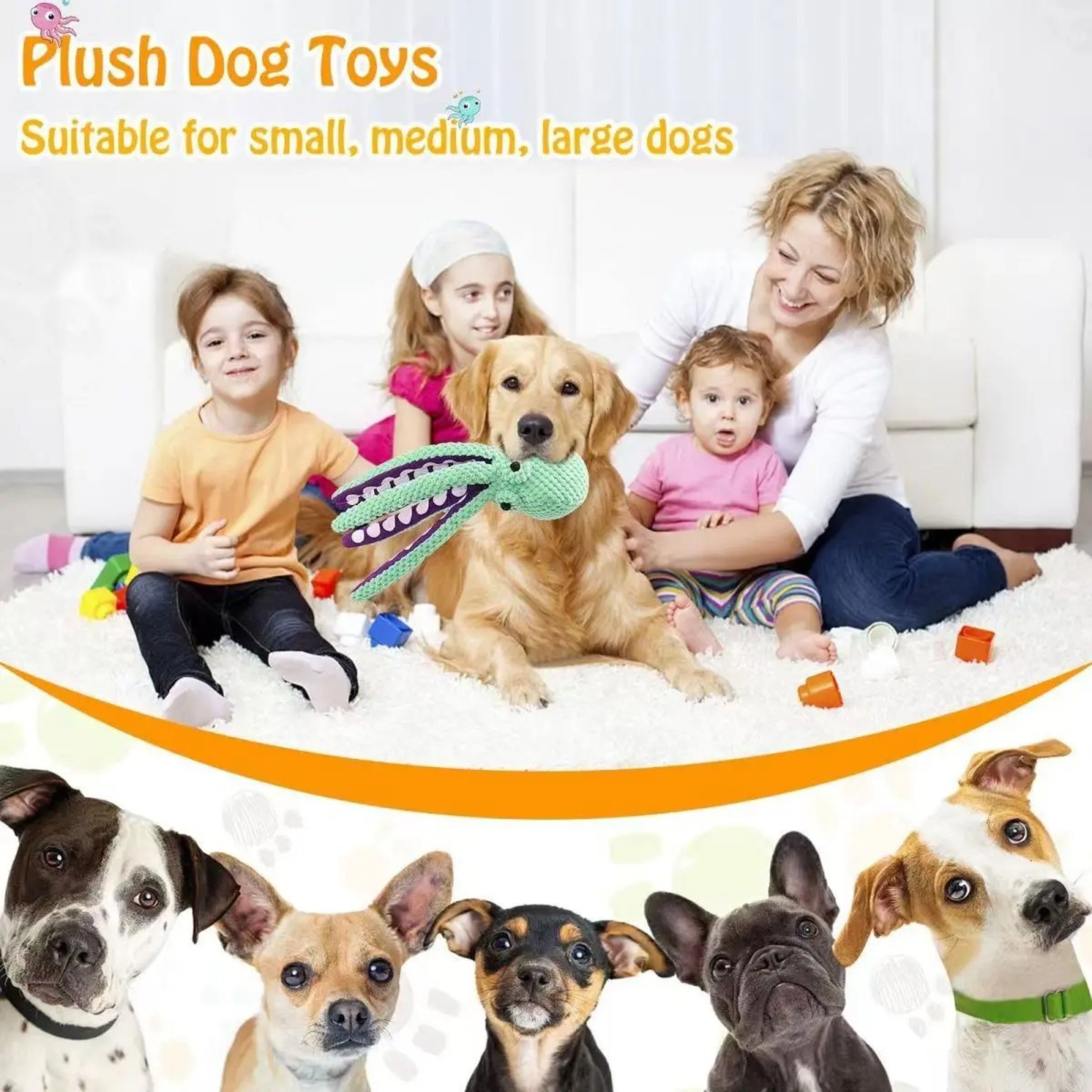 Plush Octopus Squeaky Dog Toy-Chew pet toys