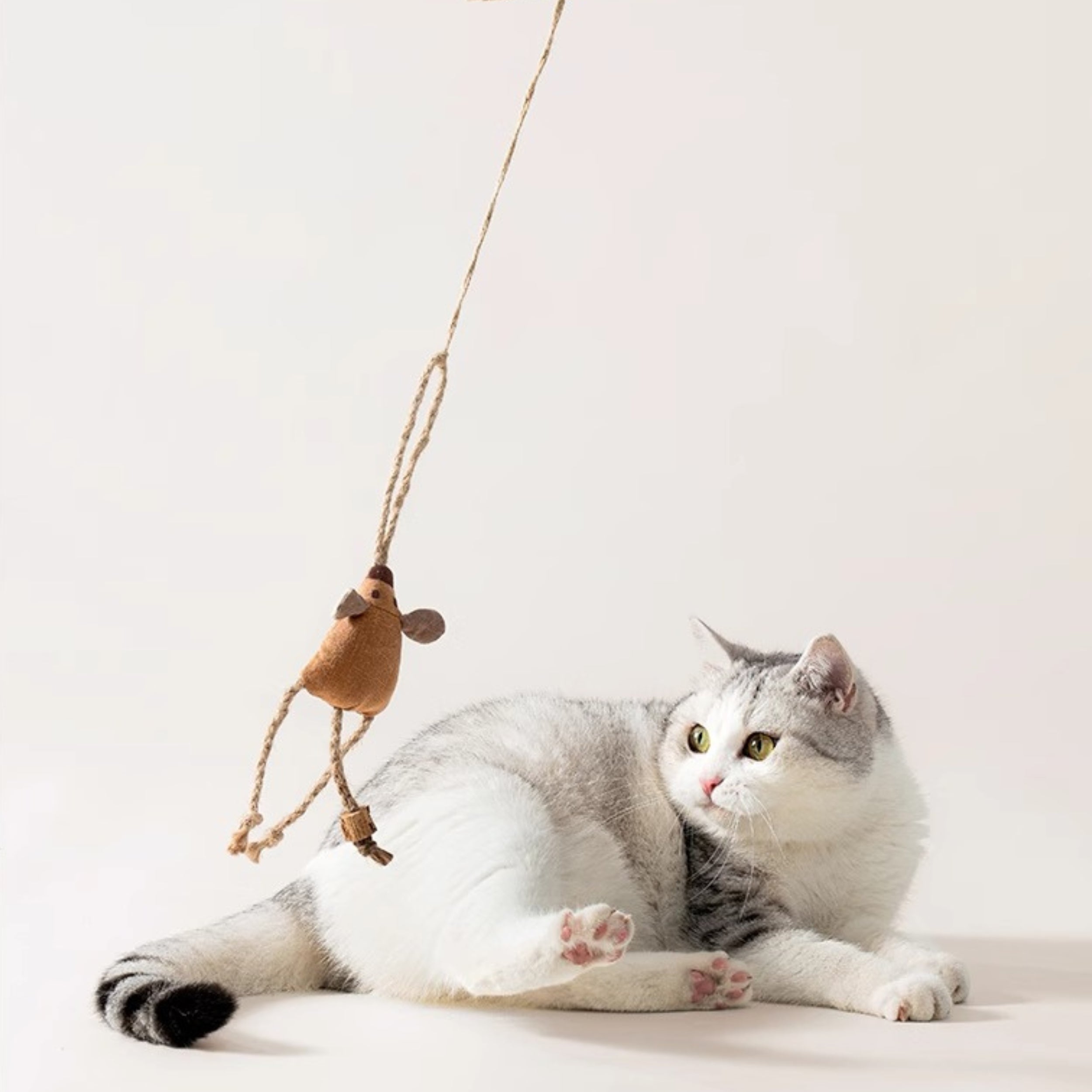 4pcs Cat Teaser Wand Set with Catnip Chew Toys – Handmade Cotton-Linen Natural Material