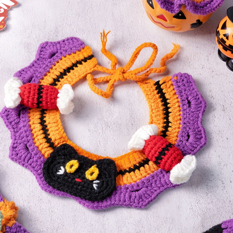 Halloween Pet Knit Collar – Handmade Cozy Neckwear for Cats & Dogs | Holiday Costume Scarf