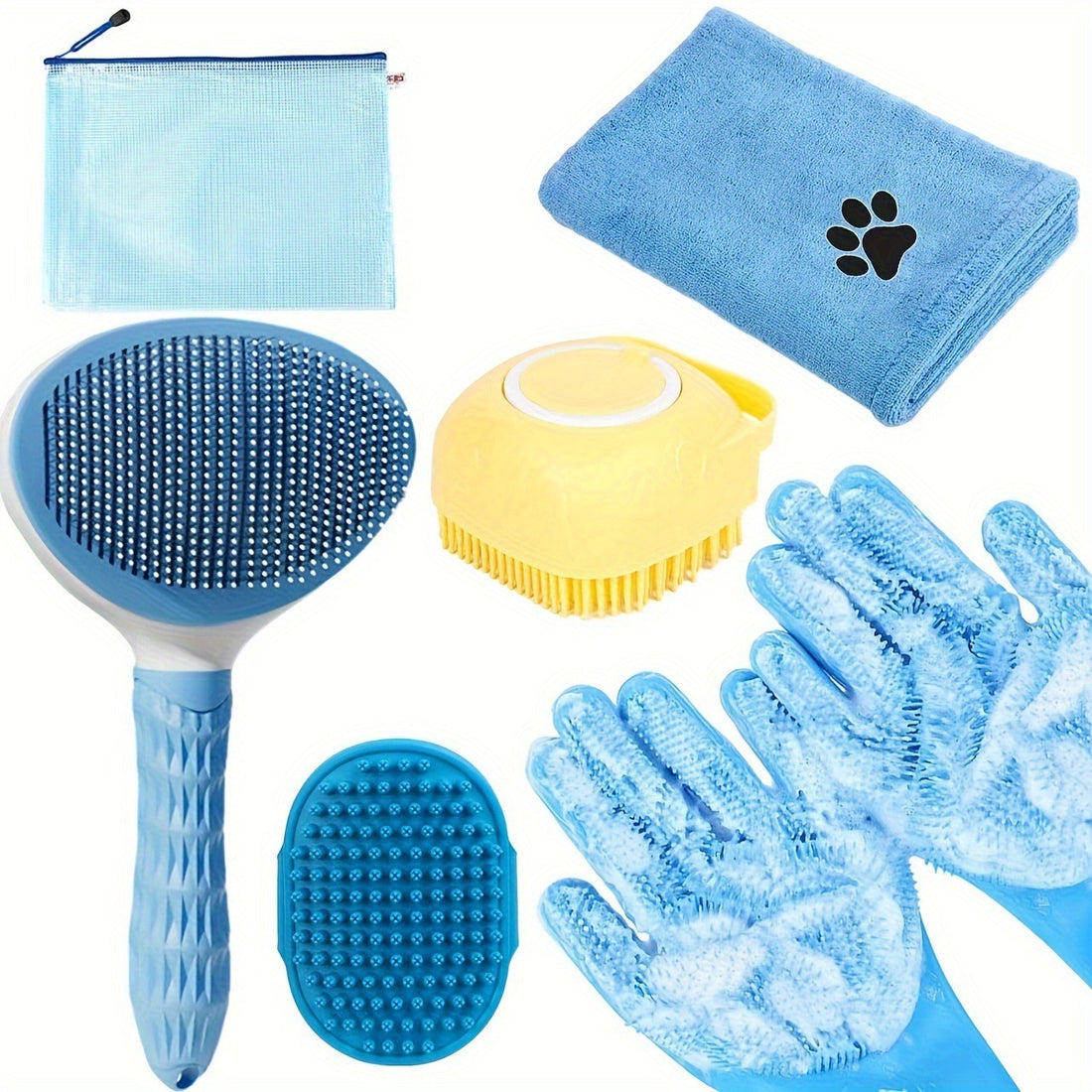 6-Piece Pet Grooming Set – Dog Bath Towel, Hair-Drying Glove & Cleaning Mitts